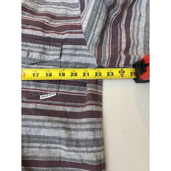 Iron Resin Striped XL Western USA Rodeo Canvas Work Chore Farm Button Up Shirt - Picture 13 of 15